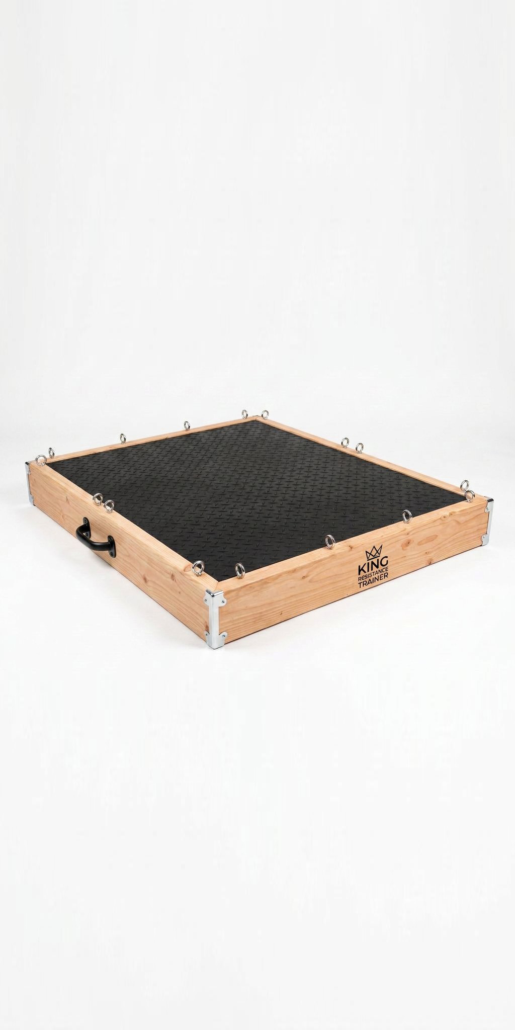 King Resistance Trainer platform without bands, showing wood construction and eye hooks